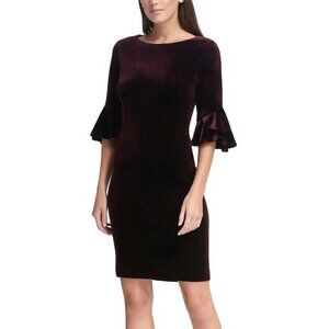 DKNY purple stretch velvet shift dress bell sleeve